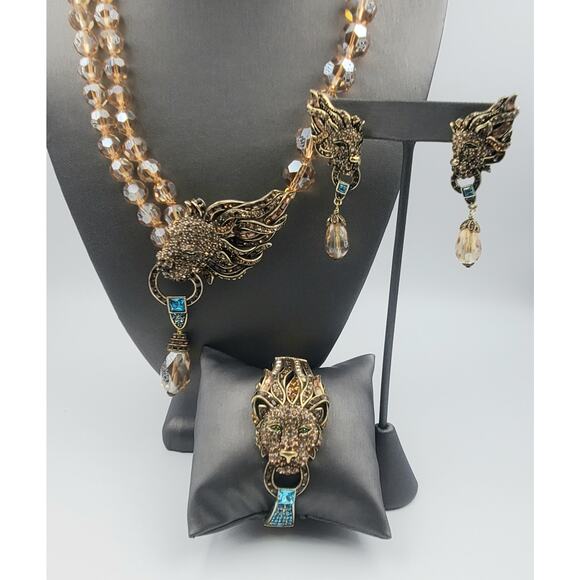 Heidi Daus “Me Wow” Crystal Lion Necklace, Bracelet, and Earrings Set - Picture 1 of 9